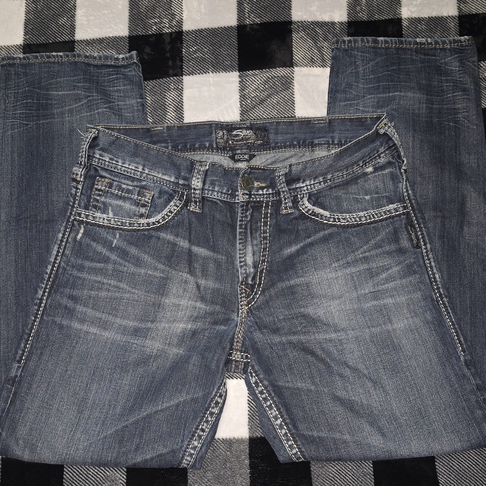 Silver Jeans Eddie Blue Relaxed Fit Denim with Natural Fading